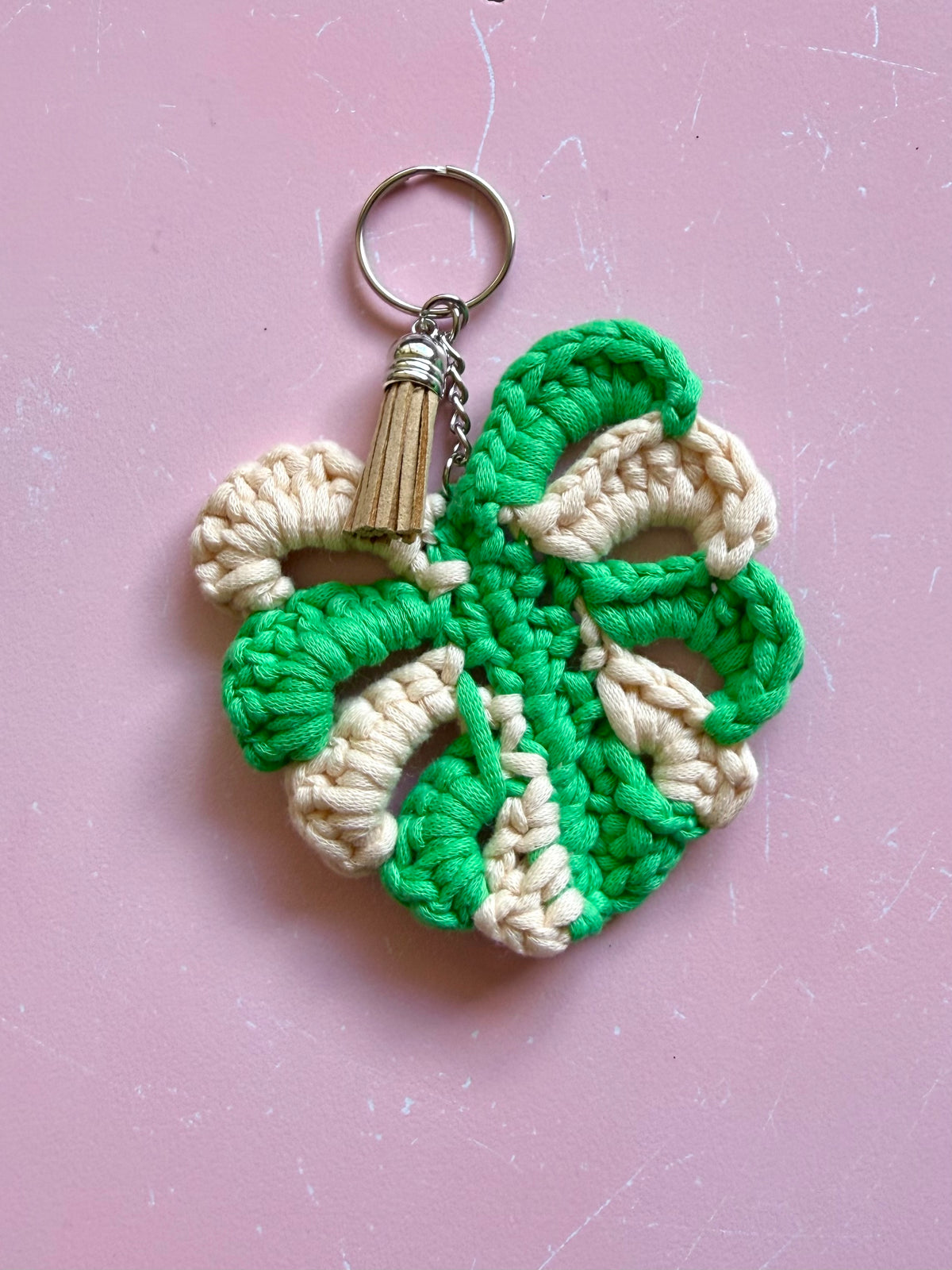 Variegated Monstera Leaf Keychain