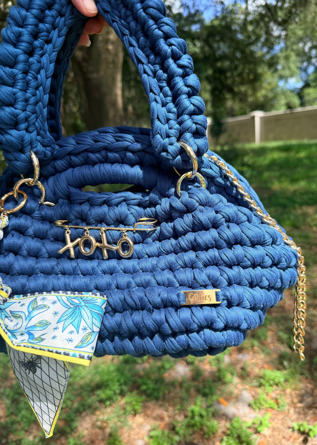 Denim Blue Kiss Lock Bag