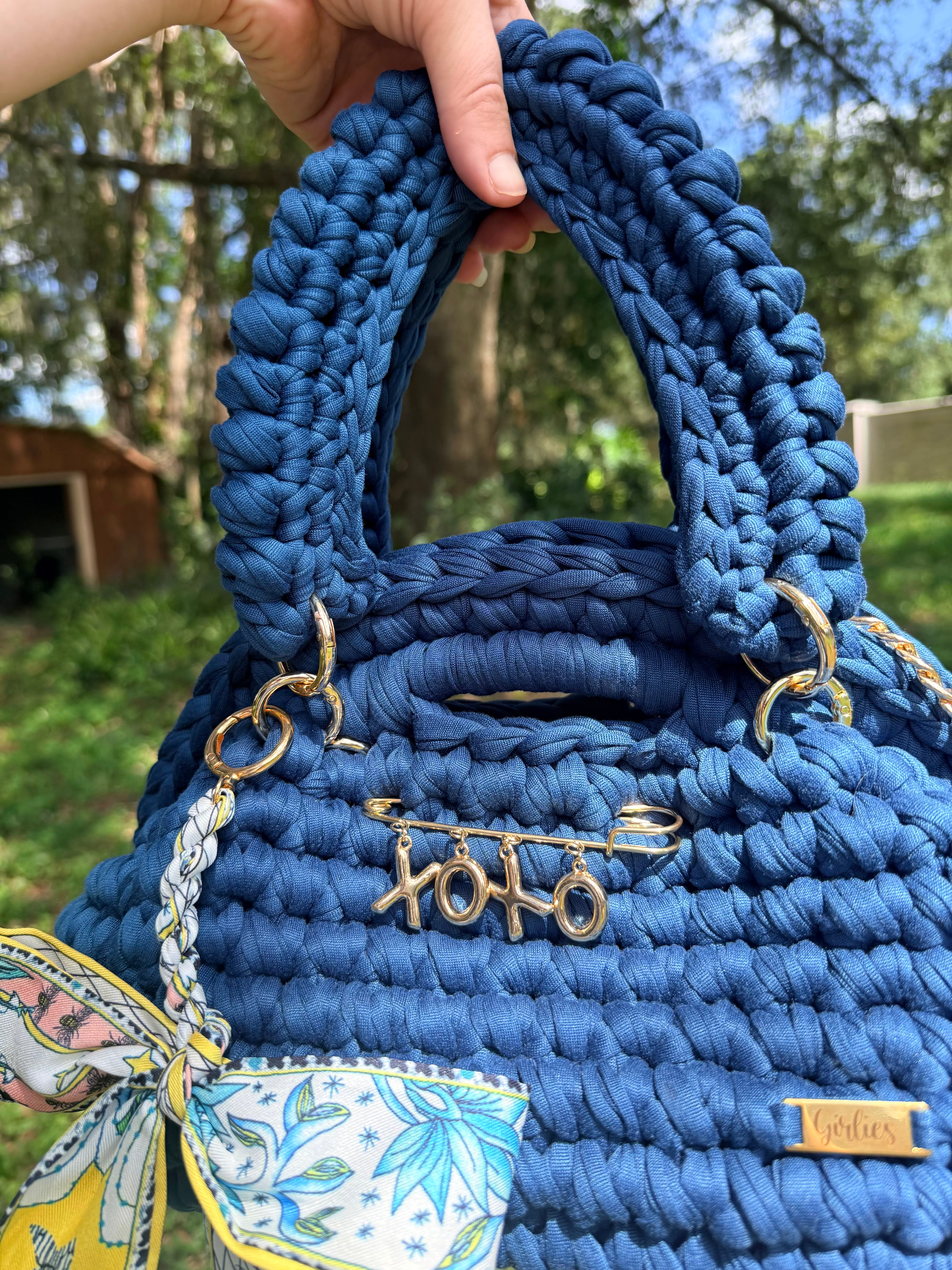 Denim Blue Kiss Lock Bag