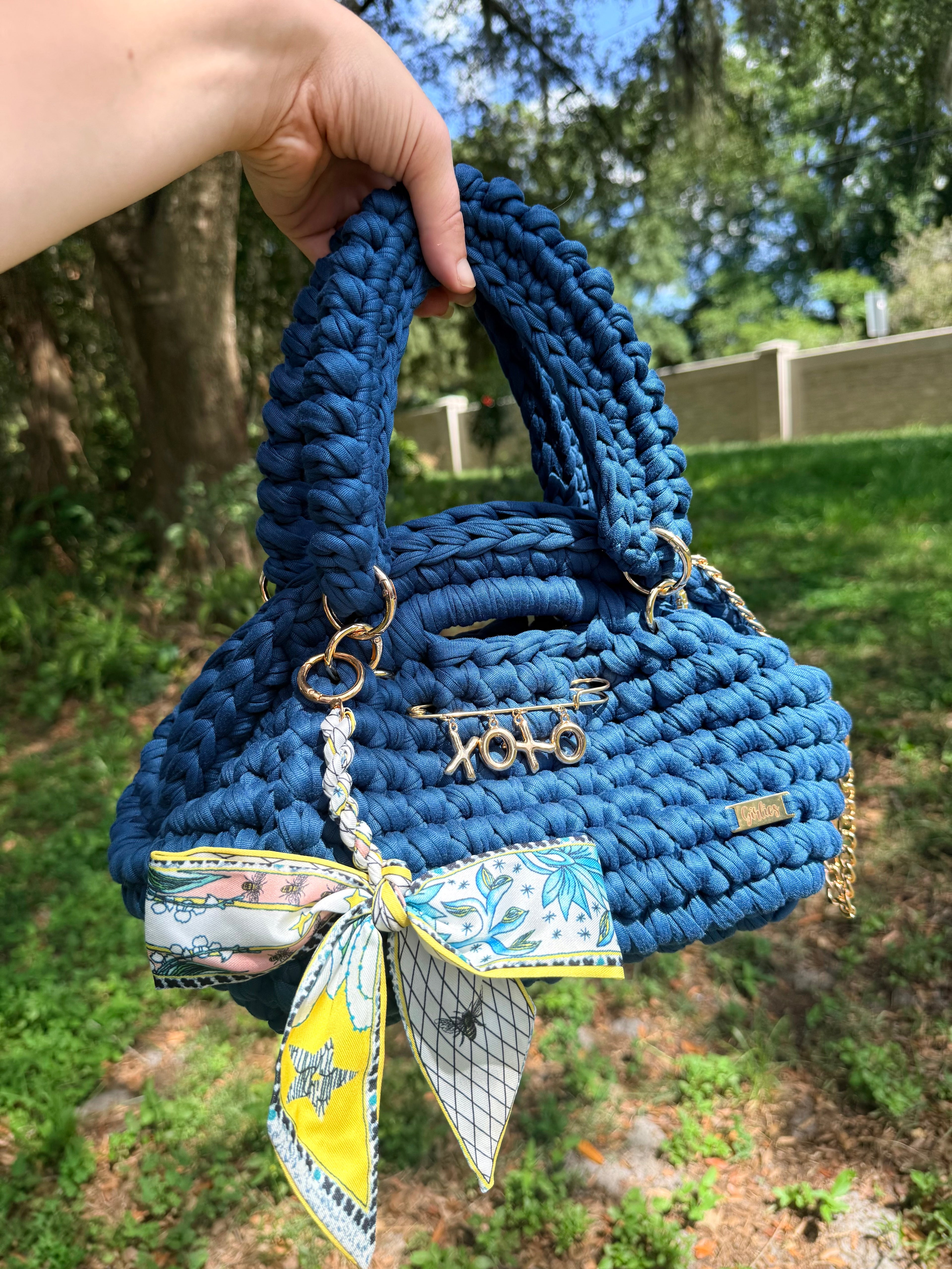 Denim Blue Kiss Lock Bag